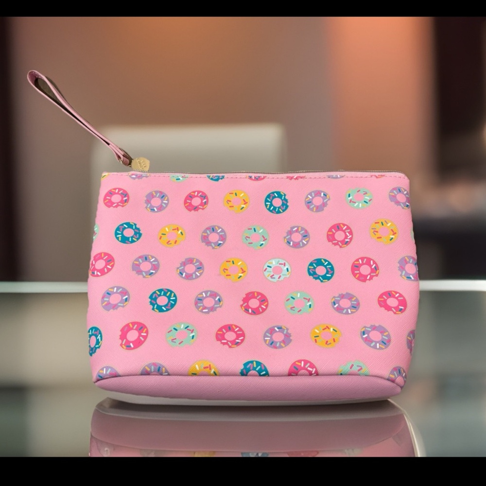 Dabney Lee Pink Donut Patterned Makeup/ cosmetic/toiletries travel bag 8”x5.5”